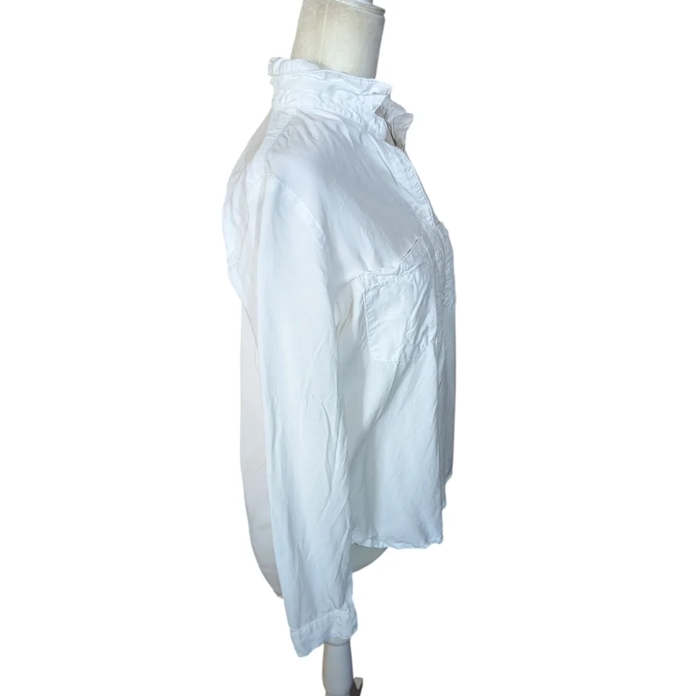 Side Stitch White button Placket Shirt Tencel Chest Pockets Tab Sleeves Sz S - Picture 5 of 10